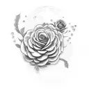 A teacher surrounded by a swirling vortex of roses and thorns, with a woman's face emerging from the center tattoo design idea