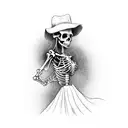 woman with date dress  dancing with skeleton with a hat tattoo design idea