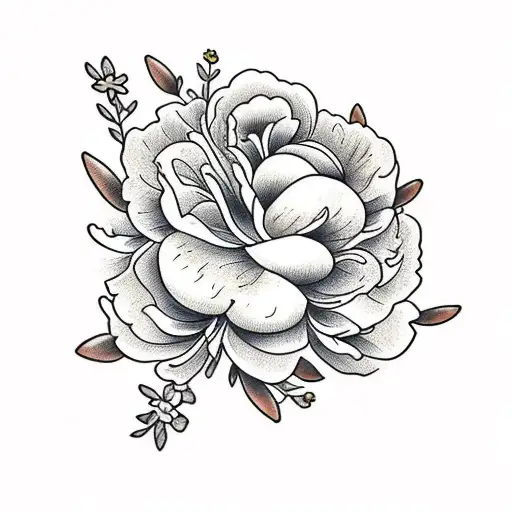 flowers, almond blossoms, peonies, larger piece, darker flowers with minimal colour.   tattoo design idea