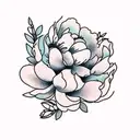 flowers, almond blossoms, peonies, larger piece, darker flowers with minimal colour.   tattoo design idea