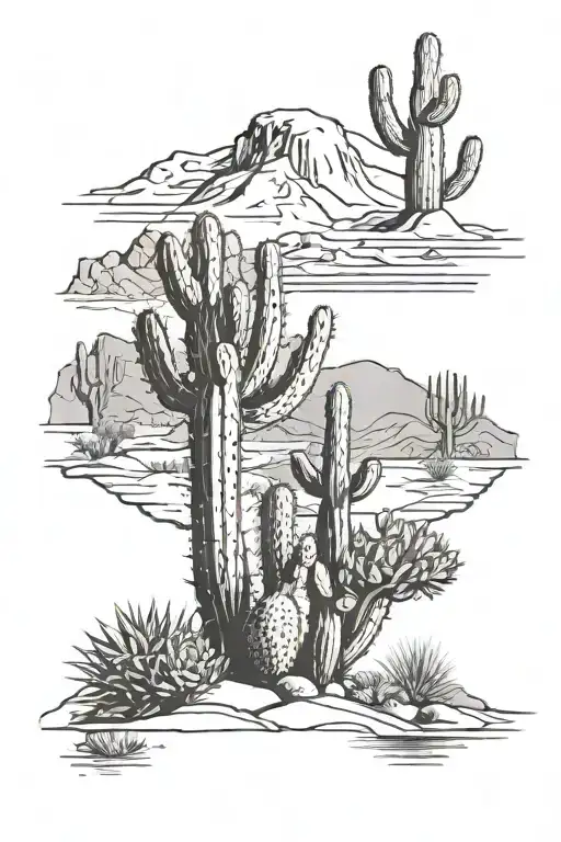 desert landscape filled with cacti tattoo design idea
