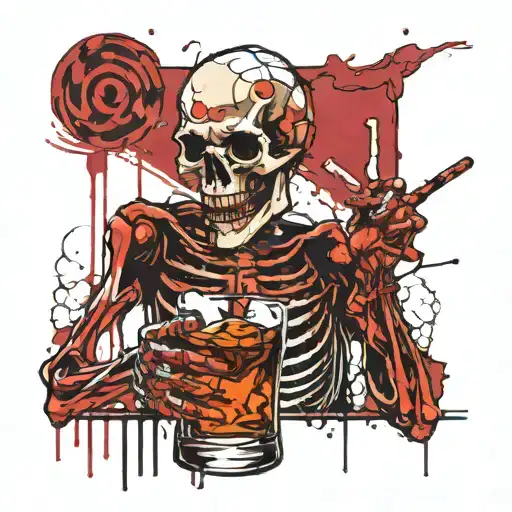 skeleton drinking whiskey glass tattoo design idea