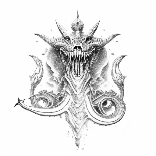 Poseidon fighting with Quetzalcoatl tattoo design idea
