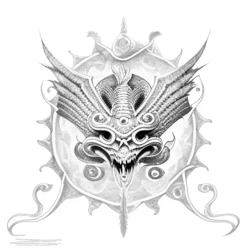 A feathered serpent fighting with the God of the ocean tattoo design idea