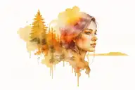 girl's face with bear skin, among forest and mountains tattoo design idea