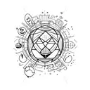 Create a minimalist tattoo of a pokeball surrounded by various types of Pokemon tattoo design idea