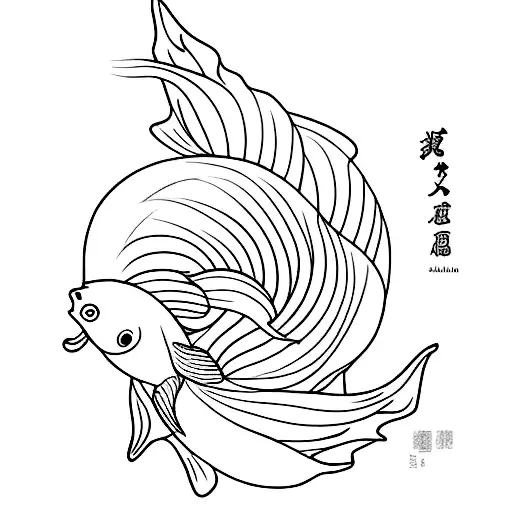 Two plain koi fish no details  with jasmine flower fine line with shading very simple no details just fish and flower  tattoo design idea