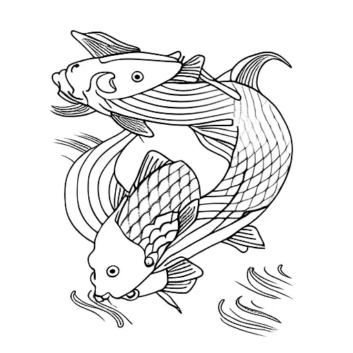 Two koi fish with jasmine flower fine line with shading very simple no details just fish and flower  tattoo design idea