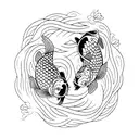 Two koi fish with jasmine flower fine line with shading  tattoo design idea