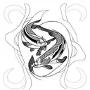 Two koi fish with jasmine flower fine line with shading  tattoo design idea