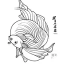 Two plain koi fish no details  with jasmine flower fine line with shading very simple no details just fish and flower  tattoo design idea