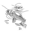 Two plain koi fish no details  with jasmine flower fine line with shading very simple no details just fish and flower  tattoo design idea