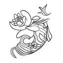 Two plain koi fish no details  with jasmine flower fine line with shading very simple no details just fish and flower  tattoo design idea