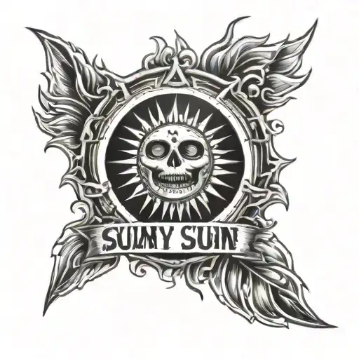 Sublime sun logo, incorporating the name sunny for my dog with his date of death being December 22nd, 2021  tattoo design idea