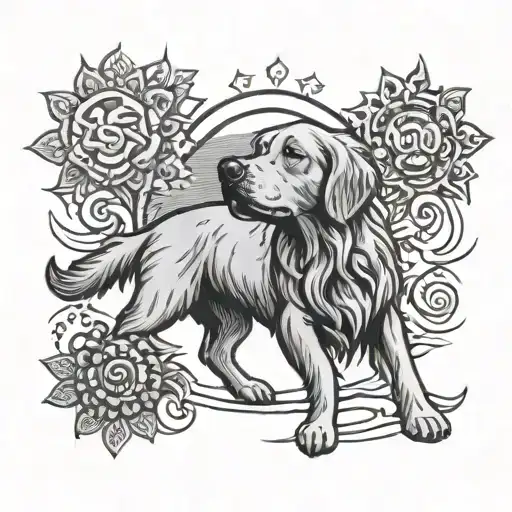 Sublime sun logo, the name sunny for my dog, golden retriever, december 22nd, 2021 tattoo design idea