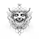 dionysus laughing bust  deep  grape vine headdress tattoo design idea