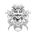 dionysus laughing bust  deep  grape vine headdress tattoo design idea