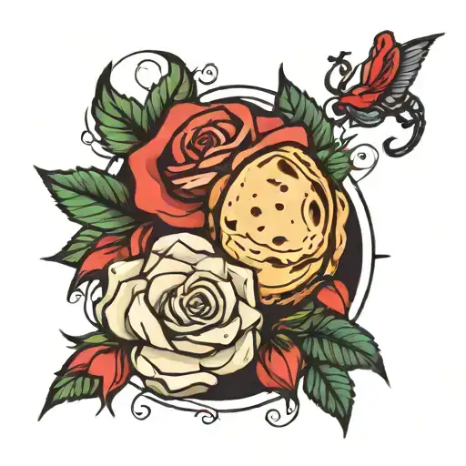bread and roses surrounded tattoo design idea