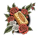 bread and roses surrounded tattoo design idea