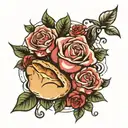 bread and roses surrounded tattoo design idea