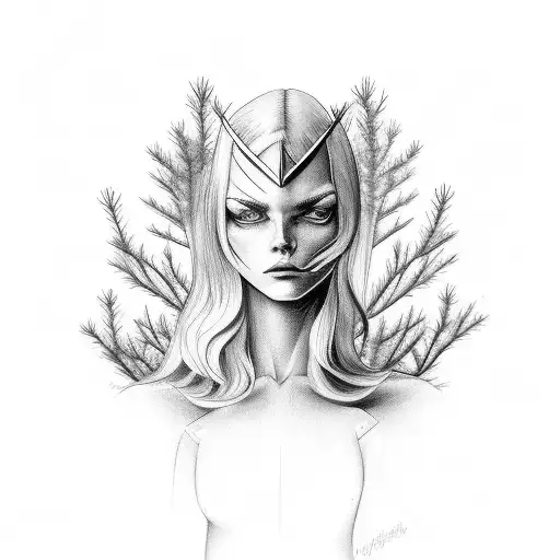 half angel half devil with pine trees tattoo design idea