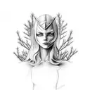 half angel half devil with pine trees tattoo design idea