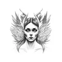 half angel half devil with pine trees tattoo design idea