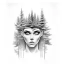half angel half devil with pine trees tattoo design idea