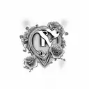 heart roses with initials T and J tattoo design idea