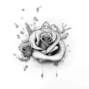 heart roses with initials T and J tattoo design idea