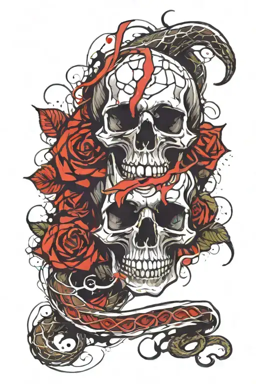 skull rose and snake with ganster font surrounded tattoo design idea