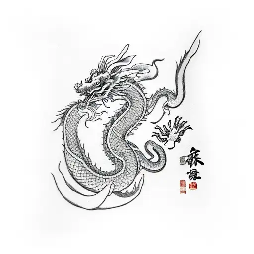 Chinese dragon and rabbit in love tattoo design idea