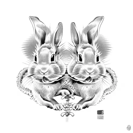 Chinese rabbit and Chinese dragon in a dance tattoo design idea