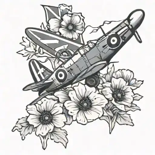 ww2 spitfire, poppies, soldier silhouette, union jack tattoo design idea