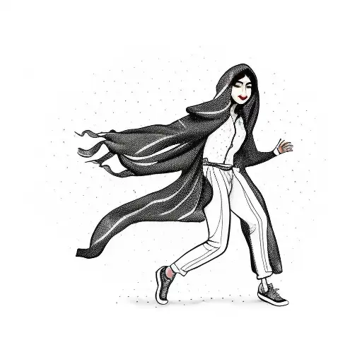 an iranian girl shaking her scarf on the air looking for freedom  tattoo design idea