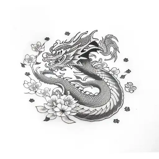 Dragon, cherry blossom, crow, Japanese, toad tattoo design idea
