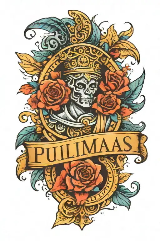 create a roman tattoo with the lettering pulvis et umbra sumus tattoo design idea