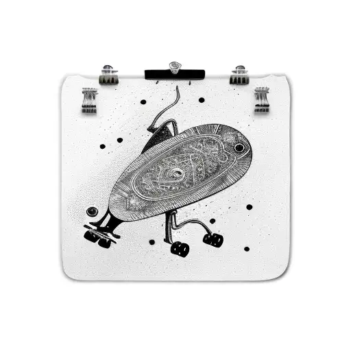 unique skate board with the word "Juno" on it  tattoo design idea