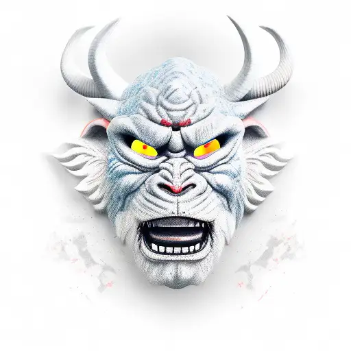 broken oni mask tattoo design idea