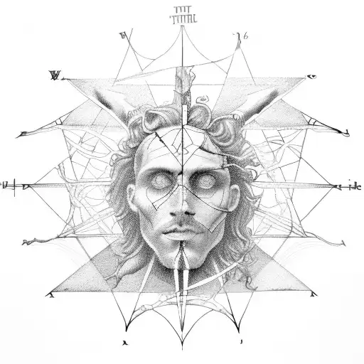 vitruvian man half satan half god  tattoo design idea