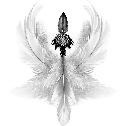 feathers, filigree, names, symbols tattoo tattoo design idea
