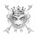 King with no-emotional mask and crown tattoo design idea