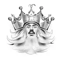 King with no-emotional mask and crown tattoo design idea