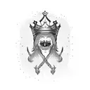 King with no-emotional mask and crown tattoo design idea