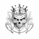 King with no-emotional mask and crown tattoo design idea