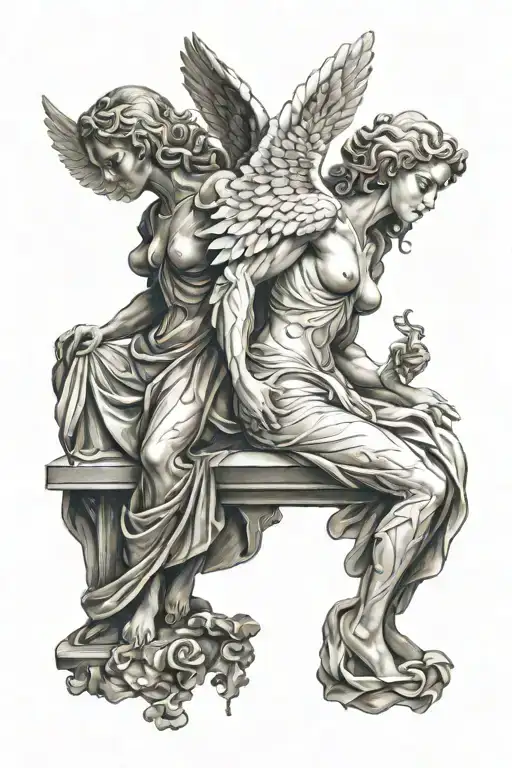 good side of good vs. evil  angel tattoo design idea
