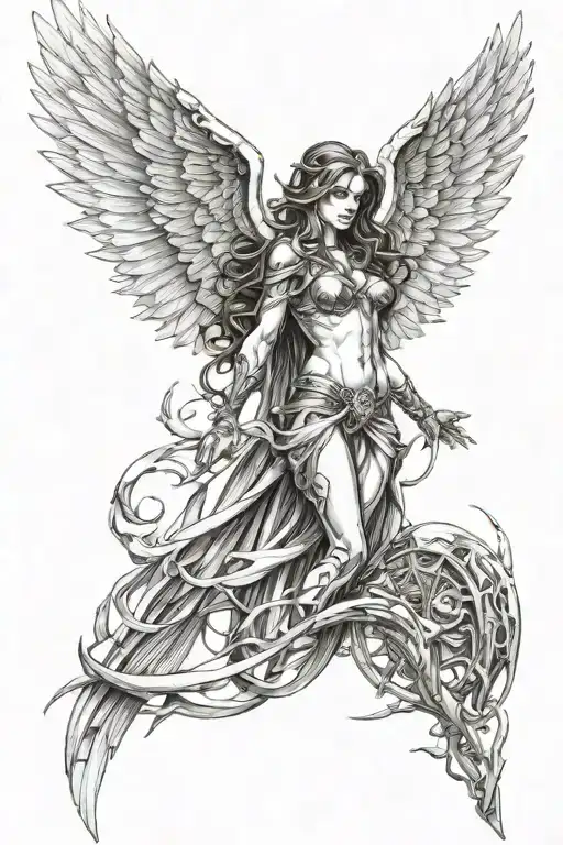 good side of good vs. evil witchblade angel tattoo design idea