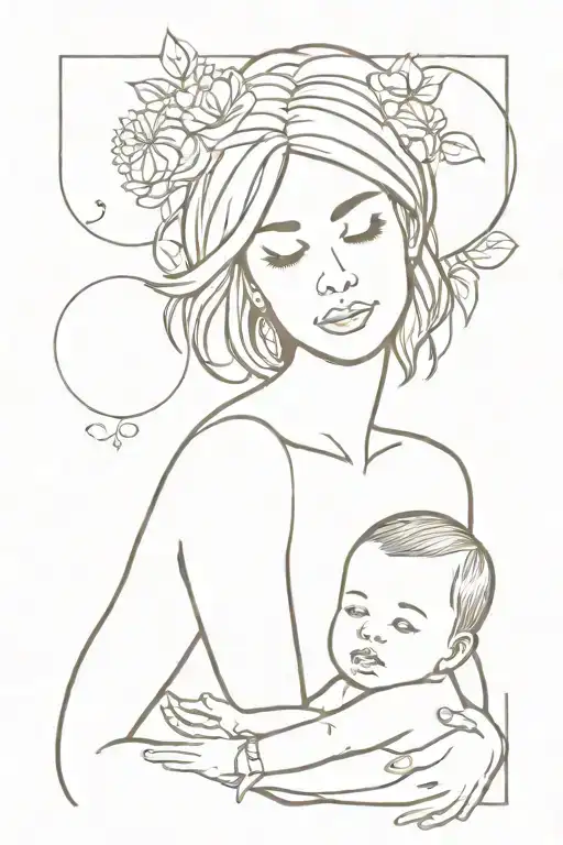 mom and baby boy tattoo design idea