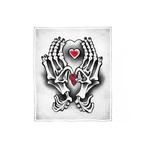 skeleton hand holding heart tattoo