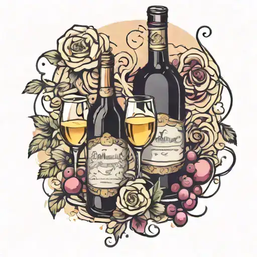 wine and champagne tattoo design idea